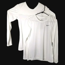 2 Womens White Nike Tee Shirts Small Long Sleeve Running  Gray Logo - £39.91 GBP
