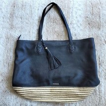 Rebecca Minkoff Black Leather and Beige Horizontal Stripe Shoulder Bag Tote - $114.00