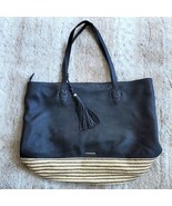 Rebecca Minkoff Black Leather and Beige Horizontal Stripe Shoulder Bag Tote - £89.12 GBP