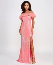 pear culture Juniors Tulle-Trim Off-The-Shoulder Sequin Gown Coral Size ... - £50.12 GBP