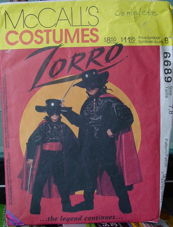 Pattern 6689 Child sz 7-8 Zorro Costume (used) - $12.99