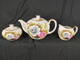 1960 Kashmir Rose Shafford Tea Set Teapot Creamer Covered Sugar Bowl Handpainted - £36.44 GBP