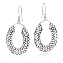 Beautifully Elegant Balinese Inspired Oval Shaped Sterling Silver Dangle Earring - $27.02