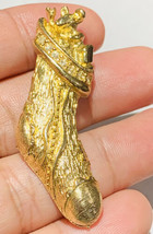 Gold Tone Rhinestone Christmas Stocking Brooch Pin - £11.81 GBP