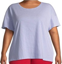 Terra &amp; Sky Womens Oxford Blue Stripe Plus Size Crewneck Tee 2X 20W-22W - $24.99