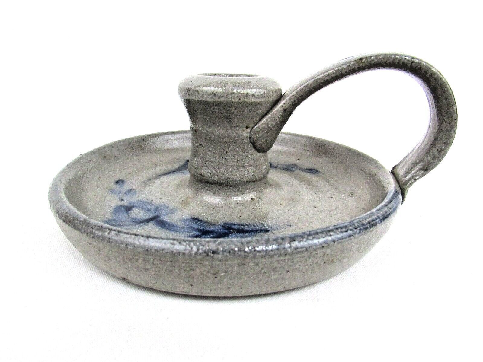 Primary image for Rowe Pottery Salt Glazed Stoneware Chamberstick w/Finger Hole Marked Rowe KZ