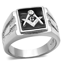 Men&#39;s Stainless Steel 316 Crystal Masonic Lodge Freemason Ring Band (No Plating) - £39.47 GBP