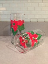 Vintage 70s Red Poinsettia and Green leaves Christmas cocktail glasses image 2