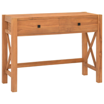 Industrial Rustic Vintage Wooden Teak Wood Computer Desk Table With 2 Drawers - £178.04 GBP