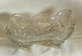 Crystal Fruit Bowl Dish Star Pattern 4 Footed Serrated Edge - $49.49
