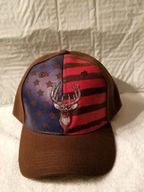 Deer American Flag Outdoor Hunting Hunt Baseball Cap ( Brown ) - £9.00 GBP
