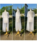Vintage 80s Val Mode white Nylon open front sheer lingerie pengiour robe... - £30.76 GBP