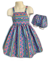 Blue Multicolored Geometric Toddler Girl Dress &amp; Bloomer - £21.57 GBP