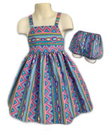 Blue Multicolored Geometric Toddler Girl Dress &amp; Bloomer - $26.99
