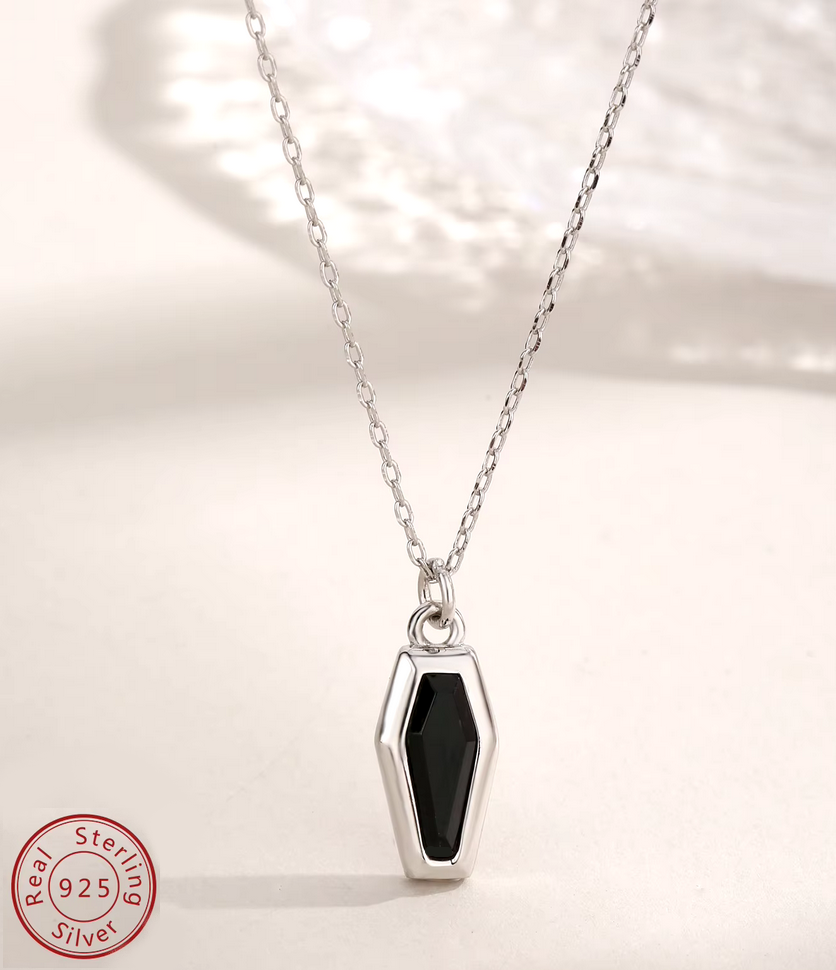 Retro 925 Sterling Silver Halloween Theme Creative Coffin Pendant Choker (17")