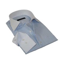 Men's Shirt MARCUZZI Turkey 100% Cotton Marc5 Blue Stripe White Collar and Cuffs image 2