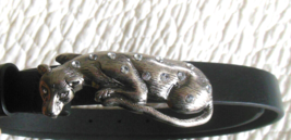 Nick &amp; Nora Genuine Black Leather Belt Silver-tone Rhinestone Cat/Cheeta... - $64.35