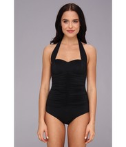 ew BADGLEY MISCHKA swimsuit 8 shirred down front and back maillot slimming - £61.87 GBP