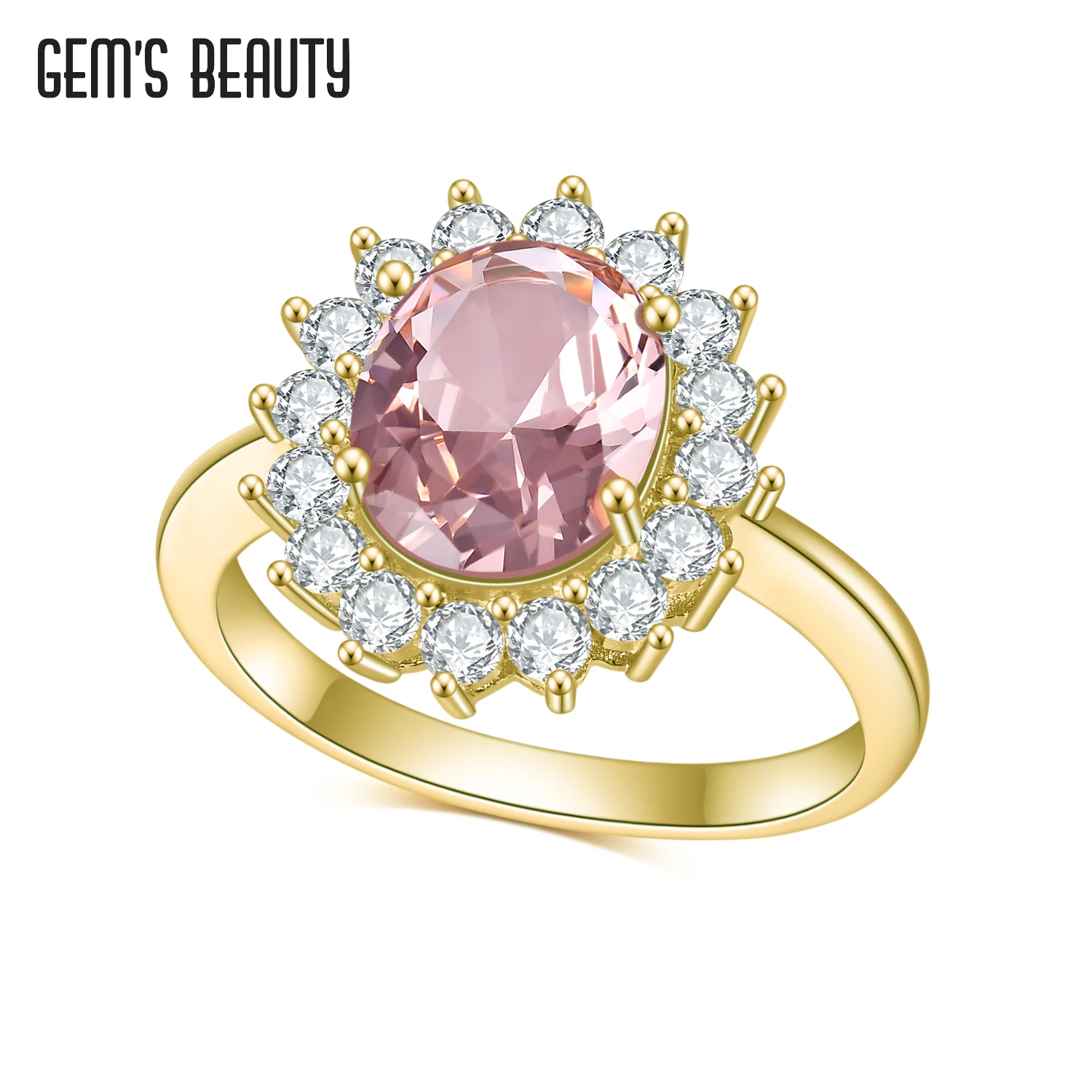 Morganite Gemstone Ring 14K Rose Gold Filled Sterling Silver Princess Diana Stat - £44.82 GBP