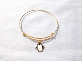 CUTE PENGUIN ENAMEL COLORS CHARM ON GOLDTONE ADJUSTABLE BANGLE BRACELET - $5.99