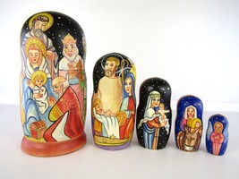 Matryoshka Nesting Doll 7&quot; 5 Pc., Jesus Nativity Hand Made Russian 1068 - £78.34 GBP