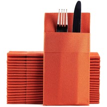 Terracotta Dinner Napkins Cloth Like With Built-In Flatware Pocket, Line... - $49.99