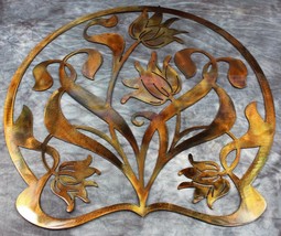 Tulips w/ Ornamental Design - Metal Wall Art - Copper 18&quot; x 10 1/2&quot; - £41.27 GBP