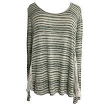 Rewind Womens Sweater Sz  XL Gray Lace Side Panels Striped Lightweight Pullover - £9.34 GBP