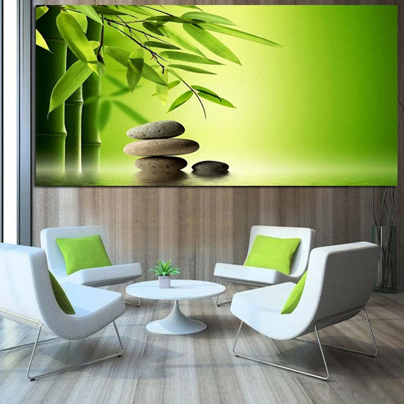Zen Stones Bamboo Water Feng Shui Landscape HQ Canvas Print