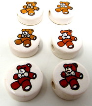 6 Teddy Bear Ceramic Beads Disc 1&quot; Peru Horizontal Hole Cuddly Friend US Seller - £7.75 GBP