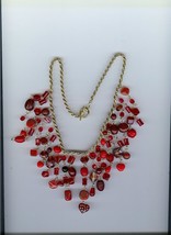 RED Glass Bead BIB Necklace dangles drops Hearts OOAK - £157.48 GBP