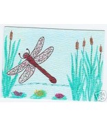 Dragonfly Cat Tails Water lilys Original ACEO cattails - £7.86 GBP