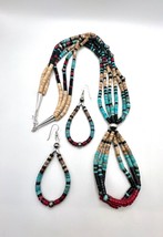 Southwest Sterling Turquoise Multi Stone Heishi Bead Earrings Jacla Necklace Set - £358.87 GBP