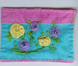 Yo-YO Flowers embroidery Beaded ACEO OOAK Spring Flower - £12.85 GBP