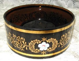 Czech Glass Candy Dish/Bowl - Chocolate Brown-Hand Painted/Hand Made-Bohemia - £17.58 GBP