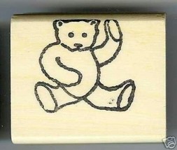 Teddy Bear rubbing belly other paw in air rubber stamp - $7.00