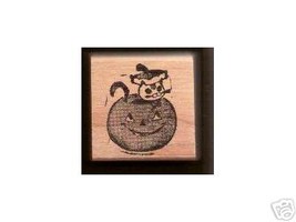 Cat Jack O Lantern Halloween rubber stamp jackolantern - £5.62 GBP