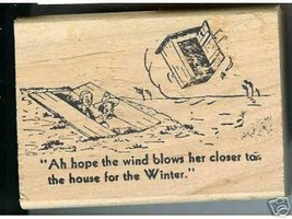 Hillbillys Watching flying Outhouse Comic Rubber stamp - $9.00