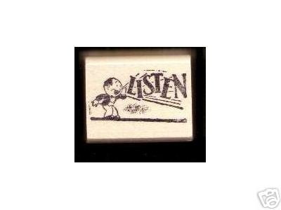 Primary image for Round Headed Cartoon Man rubber stamp LISTEN !