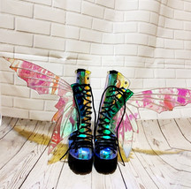 Club Exx Butterfly Fairy Wings Holo Irredescient Platform Boots Size 8 - £103.90 GBP
