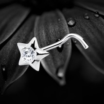 925 Sterling Silver Rhinestone Star Nose Stud Screw Pin Clear Crystal Pi... - $8.81