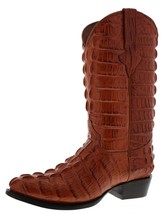 Mens Cognac Full Crocodile Tail Pattern Western Cowboy Boots Round Toe - £121.87 GBP