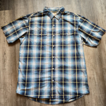 Red Head Brand Shirt Blue Mens Size Large Pearl Snap Plaid Short Sleeve Casual - £19.53 GBP