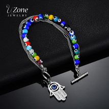 UZone titanium steel hamsa hand bracelet for women beads double layer lucky amul - £9.80 GBP