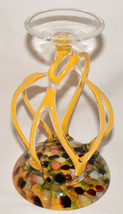 Jozefina Krosno Hand Blown Art Glass Jelly Fish Compote Yellow Cased Gla... - $64.95