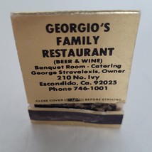 Vintage Georgio&#39;s Family Restaurant Cigarette Matches VTG Struck Escondi... - $3.95