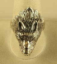 Vintage Sterling signed 925 Detailed Angry Wolf Wild Dog Head Biker heavey  Ring - £67.63 GBP