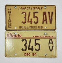 1989 &amp; 1994 Illinois Antique License Plate Matching 345 AV Different Year - $36.63