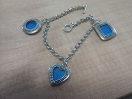 925 Sterling Silver Rolo Toggle Link Charm Bracelet 7.5 In Free Shipping - $784.96 MXN