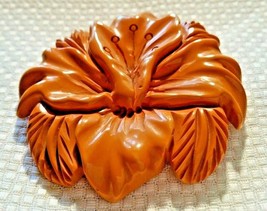 BAKELITE Tested Vintage Large Round Carved Flower Brooch/Pin Butterscotch Yellow - £316.05 GBP